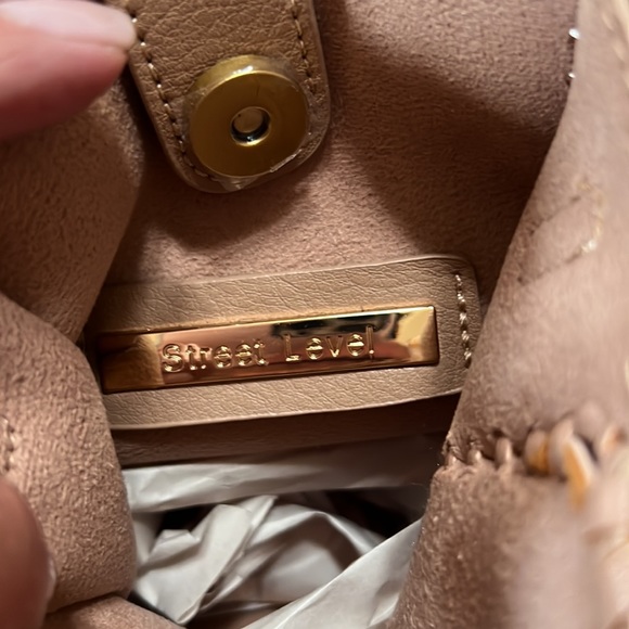 Street Level Tan Mini Tote Goldtone Chain Trim Detachable Hand & Shoulder Straps - Picture 9 of 11
